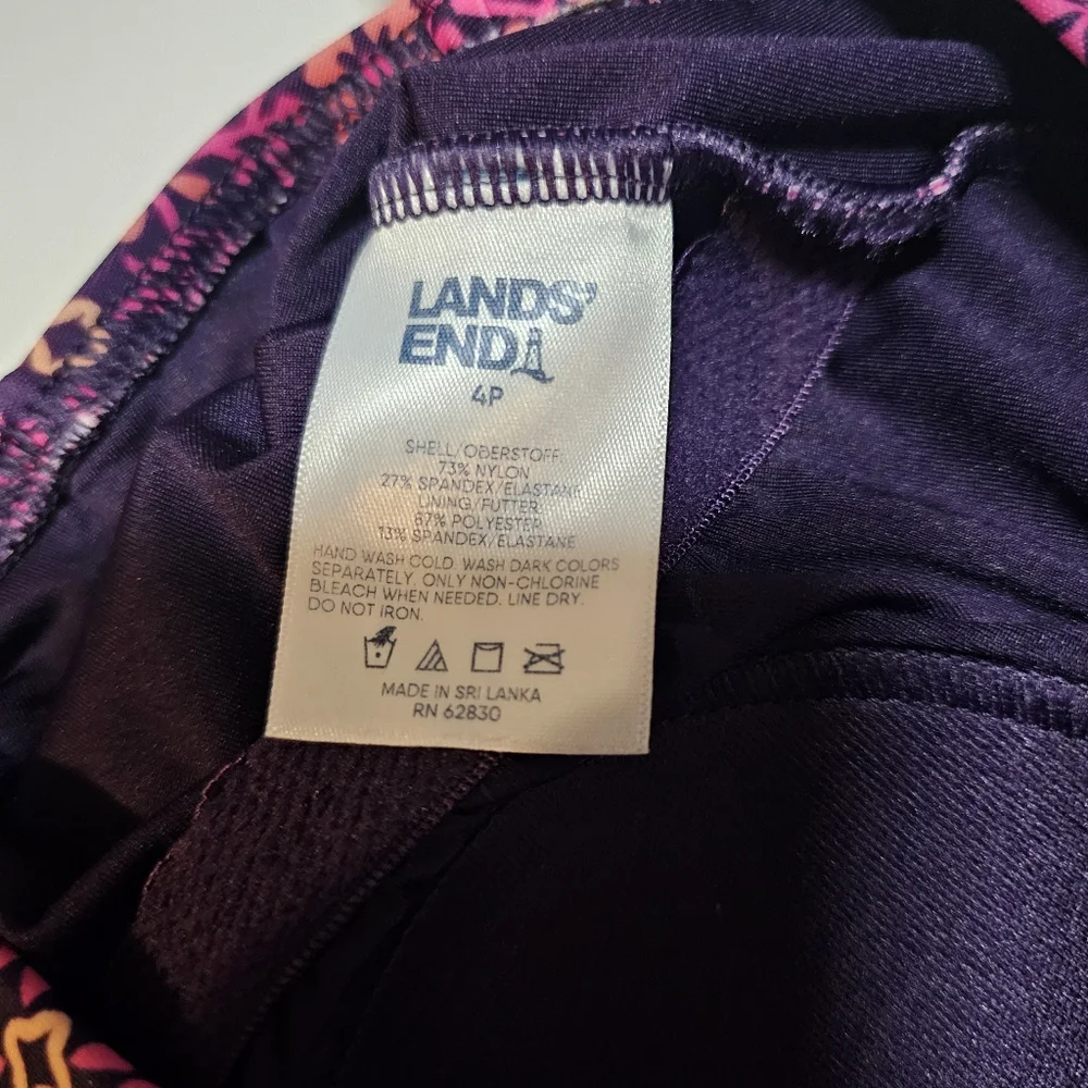 Lands' End Purple/pink Print One Piece Swimsuit Size 4P‎ Blackberry Tile Geo